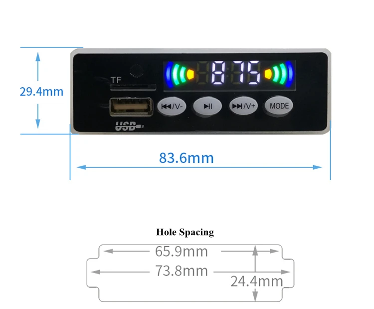 Bluetooth MP3 декодер доска ж/цветной дисплей готовой черный+ 12V Шнур питания+ пульт дистанционного управления
