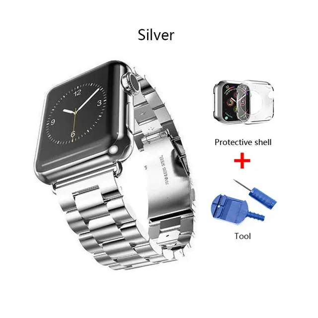 Stainless Steel Strap For Apple watch band 40mm 44mm 5 4 3 watch strap 38mm 42mm Bracelet Sport Metal WatchBand for iWatch 3 2 1 Silver with Tool
