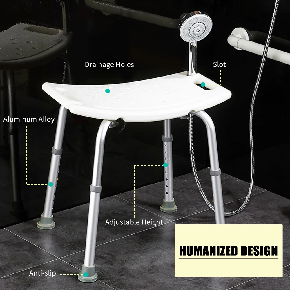 

Lightweight Anti-Slip Shower Chair For Elderly Safe Bathroom Shower Bench Seat Adjustable Height Medical Shower Tub Stool
