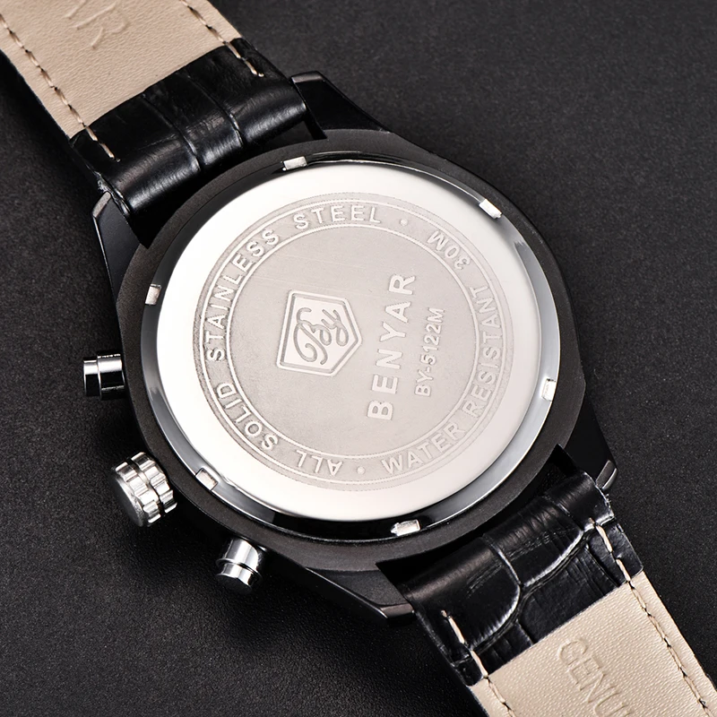 Men's Watches Benyar new quartz watch top luxury fashion wrist watch mens waterproof leather clock sport watch Relogio Masculino