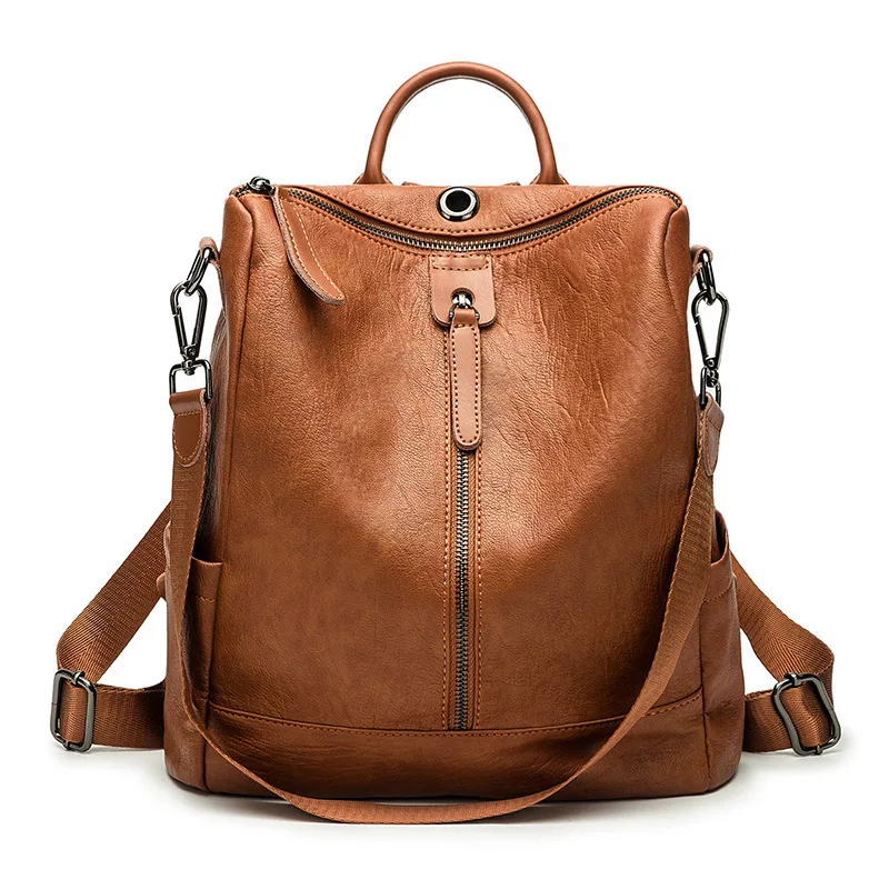 Женские рюкзаки из натуральной кожи, дорожная сумка на плечо, высокое качество, Женский винтажный рюкзак, школьные рюкзаки для девочек, Mochilas Feminina - Цвет: Red-brown