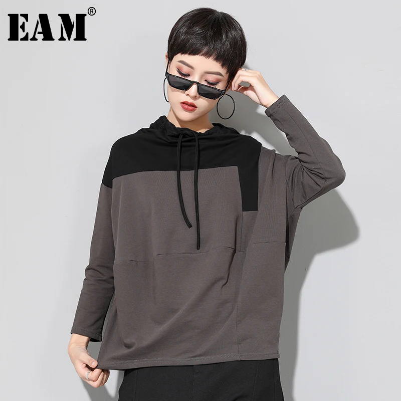 

[EAM] Loose Fit Contrast Color Oversized Sweatshirt New High Collar Long Sleeve Women Big Size Fashion Autumn Winter 2019 1D683
