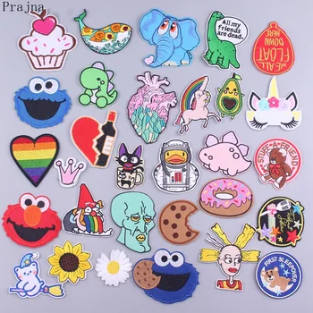 

Prajna Cartoon Rainbow Patch Iron On Patches Embroidered Patches For Clothing Stickers Stripes Cute Cat Dinosaur Patch Applique