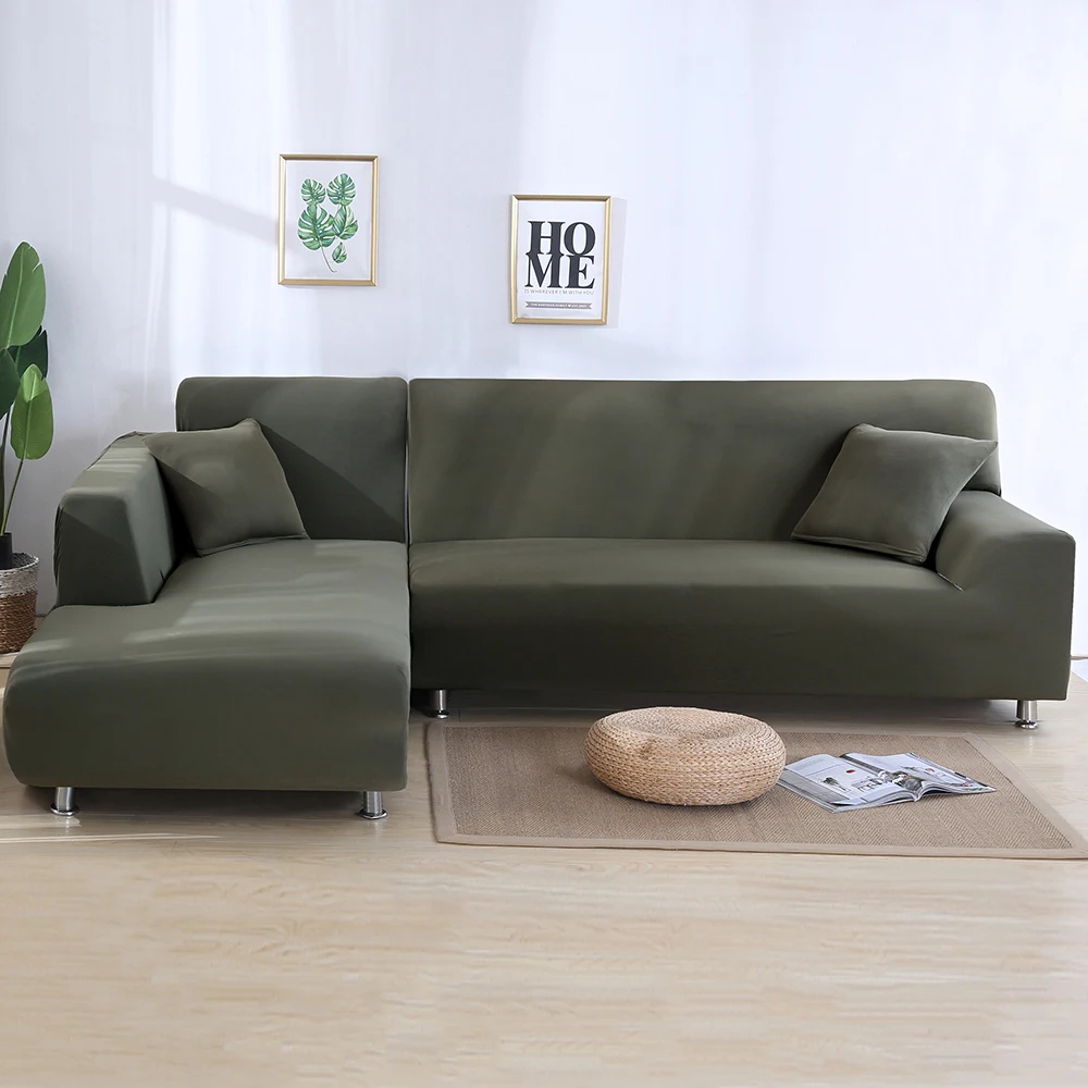 Эластичный чехол для дивана, эластичная ткань, сплошной цвет, угловой диван, антипепельный декор, универсальные чехлы - Цвет: grey green