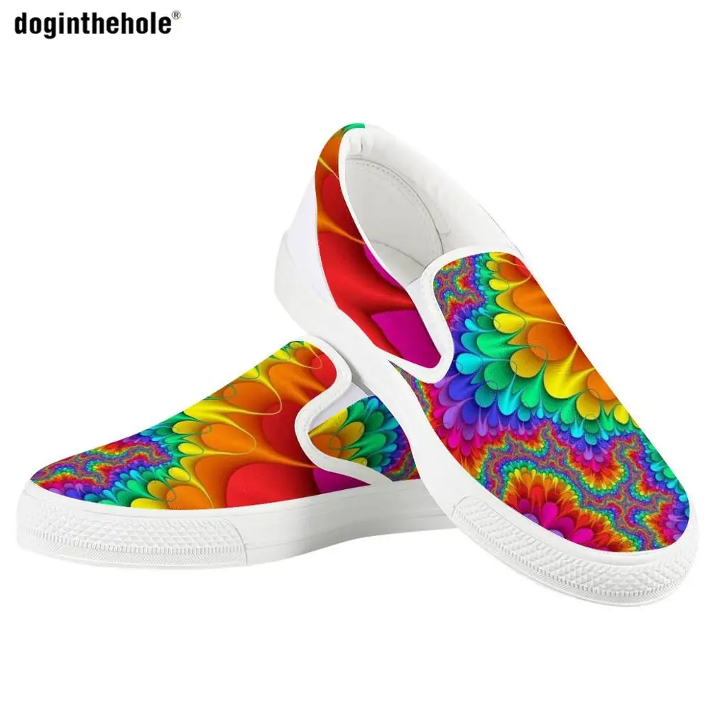 

Doginthehole Colorful Tie Dye Spiral Fashion Sneakers Women's Vulcanize Shoes Autumn Bright Mixed Colors Pattern Shoes For Women