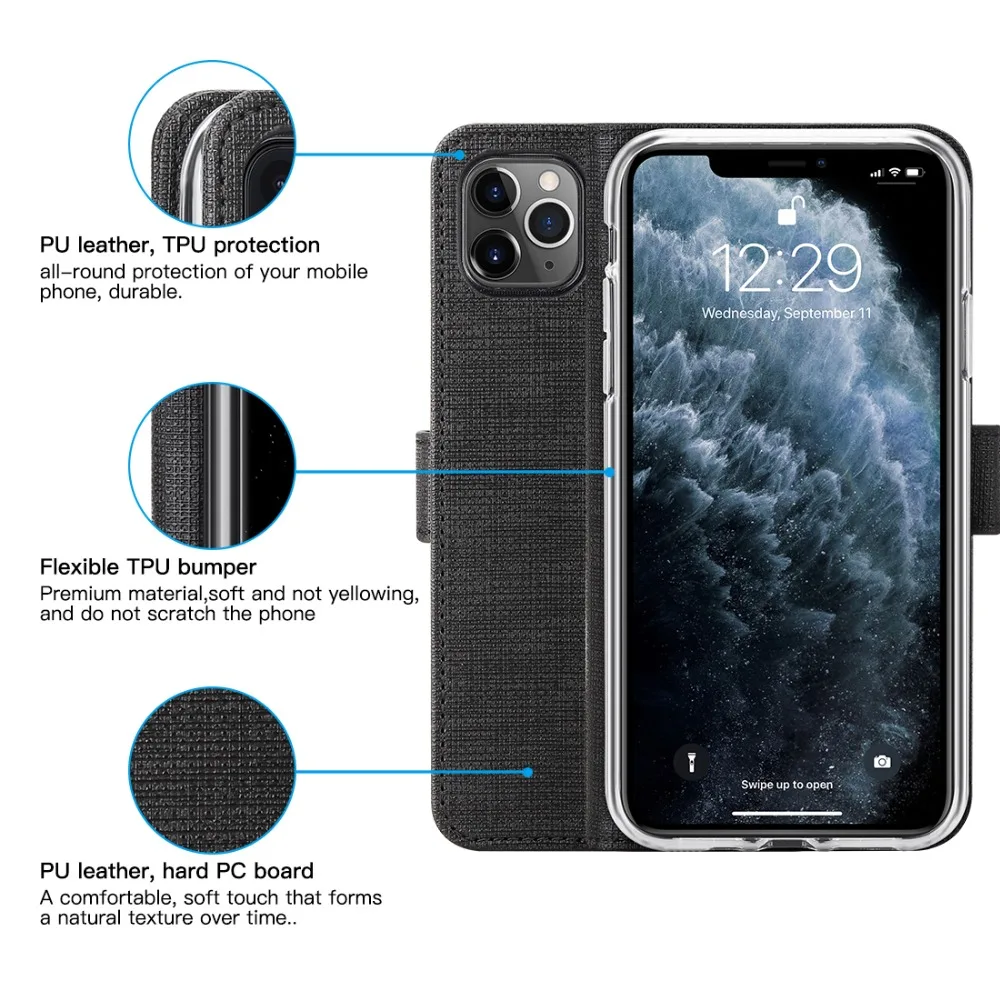 Кожаный чехол для iPhone 11 Pro Max, чехол-книжка с откидной крышкой для iPhone 11 Pro Max, 6,5 дюймов, подставка для карт, магнитная Обложка для книг