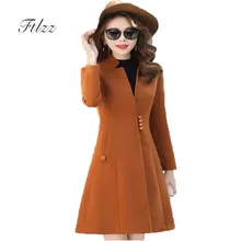 Элегантное женское шерстяное пальто Новая весна Осень Тонкий Средний Длинное пальто Корейский Мода Основные Черные Пальто Одежда