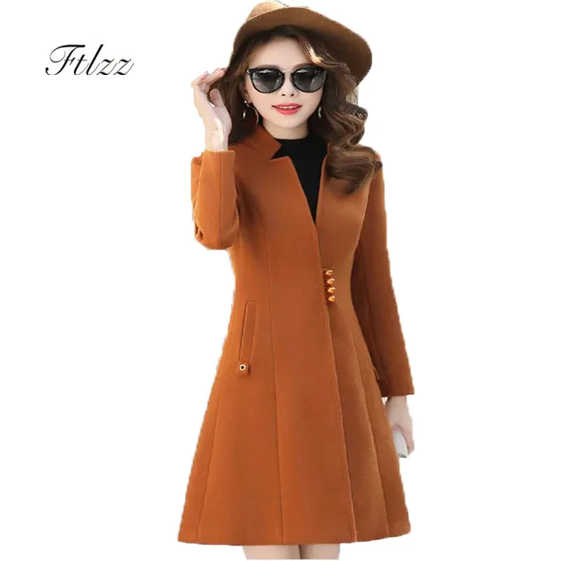 Elegant Women Wool Coat 2019 New Spring Autumn Slim Medium Long Coat Korean Fashion Basic Black Coa