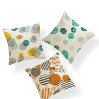 

Interesting Geometric Pillowcase Blue Spotted Line Square Cushion Cover Home Decoration Sofa Large Polyester Linen Throw Pillow