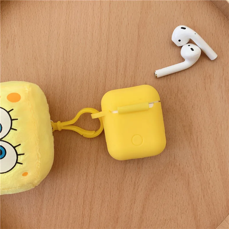 Silicone Cartoon Earphone Case For AirPods 2 SpongeBob SquarePants keychain Bluetooth Headphone Cover For AirPods Accessories