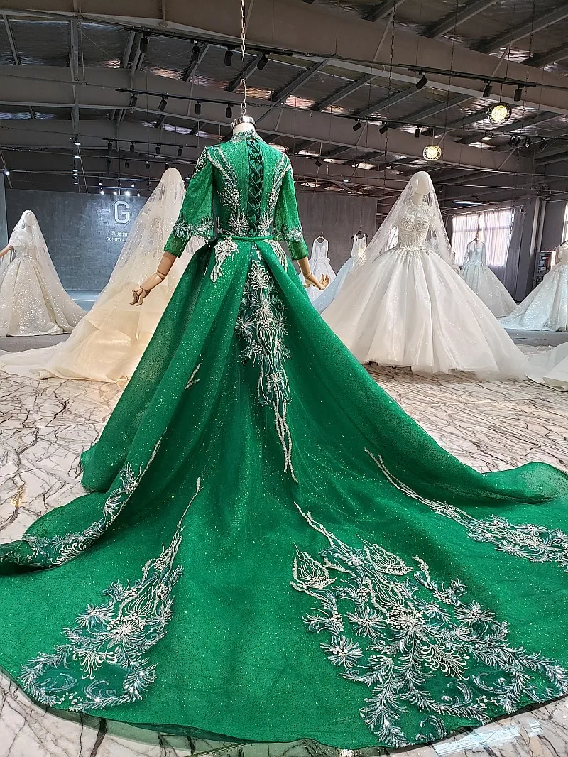 Дубай Vestidos De Festa изумрудно-зеленое вечернее платье с блестками со съемным шлейфом Саудовская Арабская мусульманская женская официальная одежда