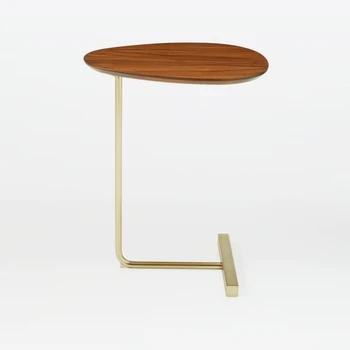 

Creative minimalist oval tea table move solid wood iron sofa corner a few lazy bedside reading table