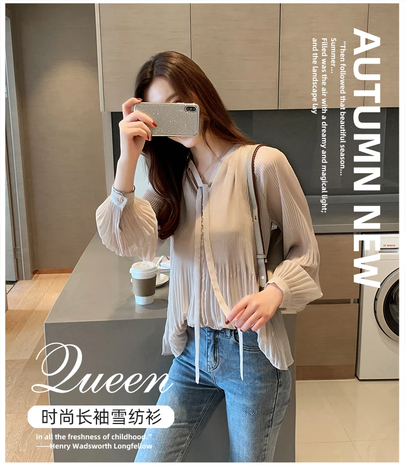 Dingaozlz new elegant bow long sleeve chiffon blouse casual clothing women tops fashion solid color chiffon shirt