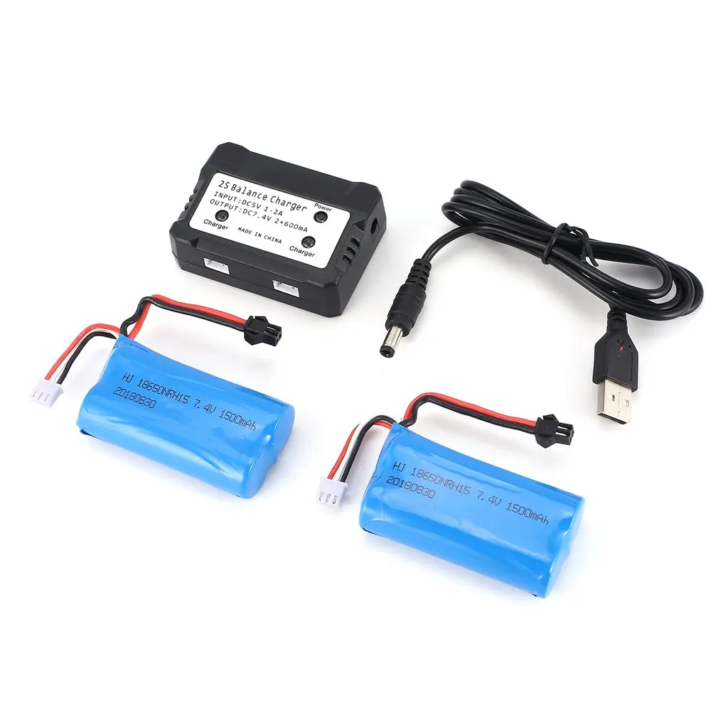 

2pcs 7.4V 1500mAh SM Plug Rechargeable Li-ion Battery with 2 in 1Charger for RC Boat Skytech H100 Syma Q1 Toy Parts RC Battery