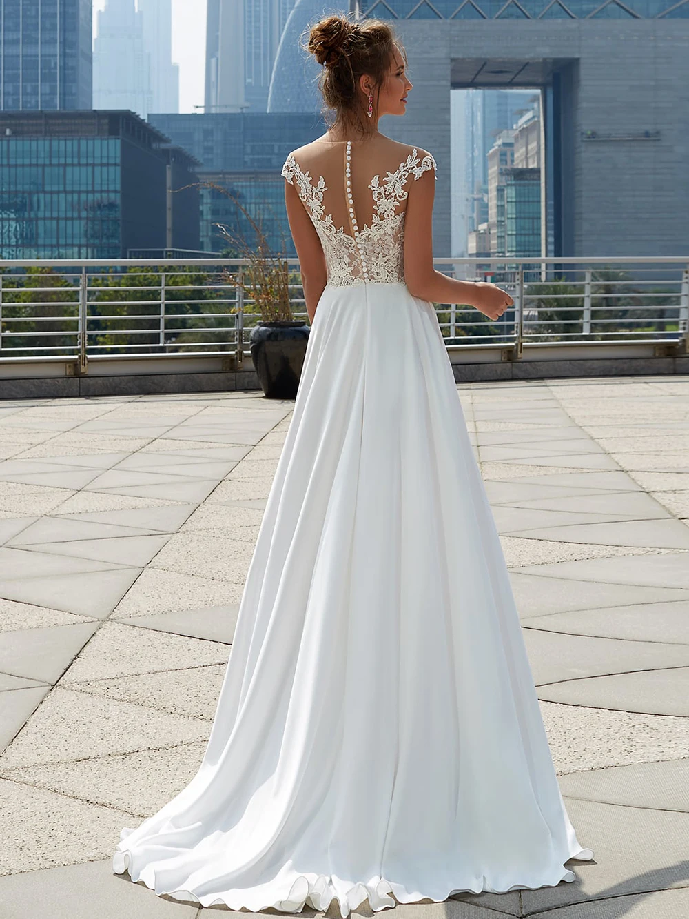 Sexy Side High Split Wedding Dresses 2021 Sheer O-neck Cap Sleeve Lace  Appliques Chiffon A-line Beach Bridal Gown Button Back - Wedding Dresses -  AliExpress