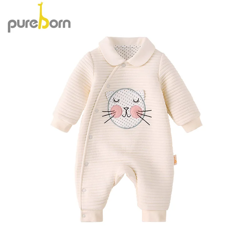 Pureborn/детская одежда; Детский комбинезон; хлопковая одежда для новорожденных; комбинезон; Детский костюм для девочек и мальчиков с героями мультфильмов; один предмет - Цвет: Beige