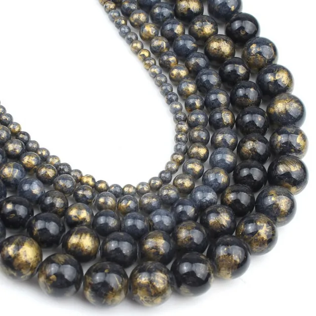 Natural Stone Beads Black Hematite Zebra Jespers Round Spacer Beads for Jewelry Making DIY Bracelet Necklace Accessories 15'' Black Glass