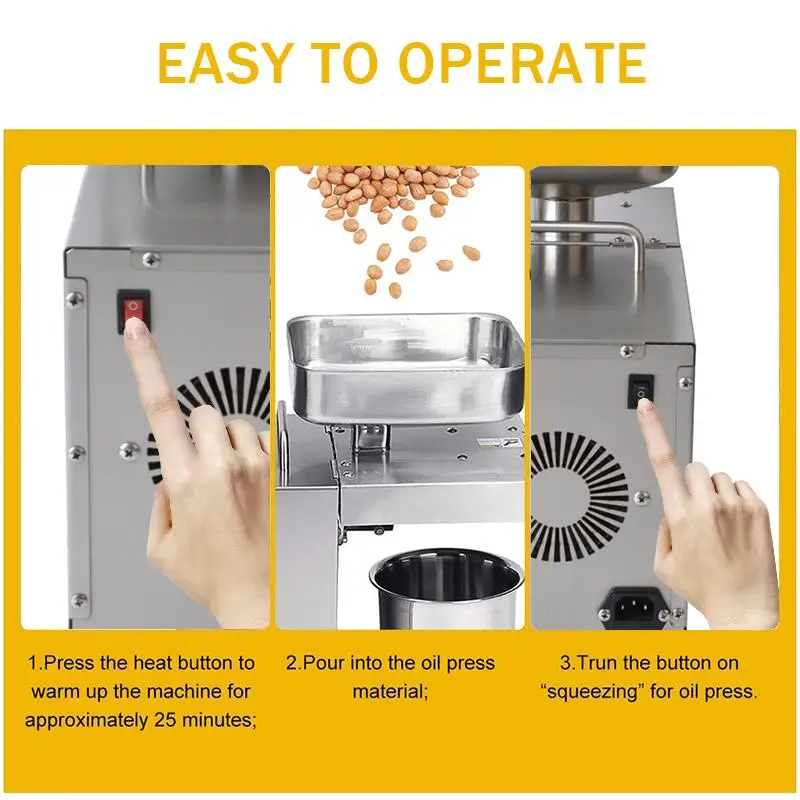 Oil Press 220V/110V Small Business Equipment Machine Stainless steel oil pressure Peanutss Sesame Nut Oil extractor EU/US Plug