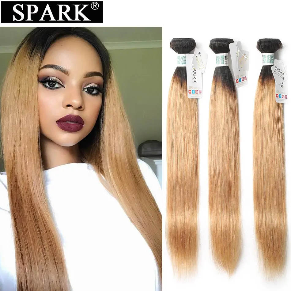 Spark эффектом деграде(переход от темного к бразильские прямые волосы Пряди человеческих волос для наращивания 3/4 шт. Remy пряди натуральные кудрявые пучки волос 1B/4/30 Цвет для черный Для женщин л - Цвет: 1B 27