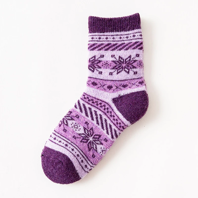 Purple Детские зимние шерстяные носки, жаккардовые носки с узором для мальчиков и девочек, теплые дышащие детские носки - Цвет: Purple