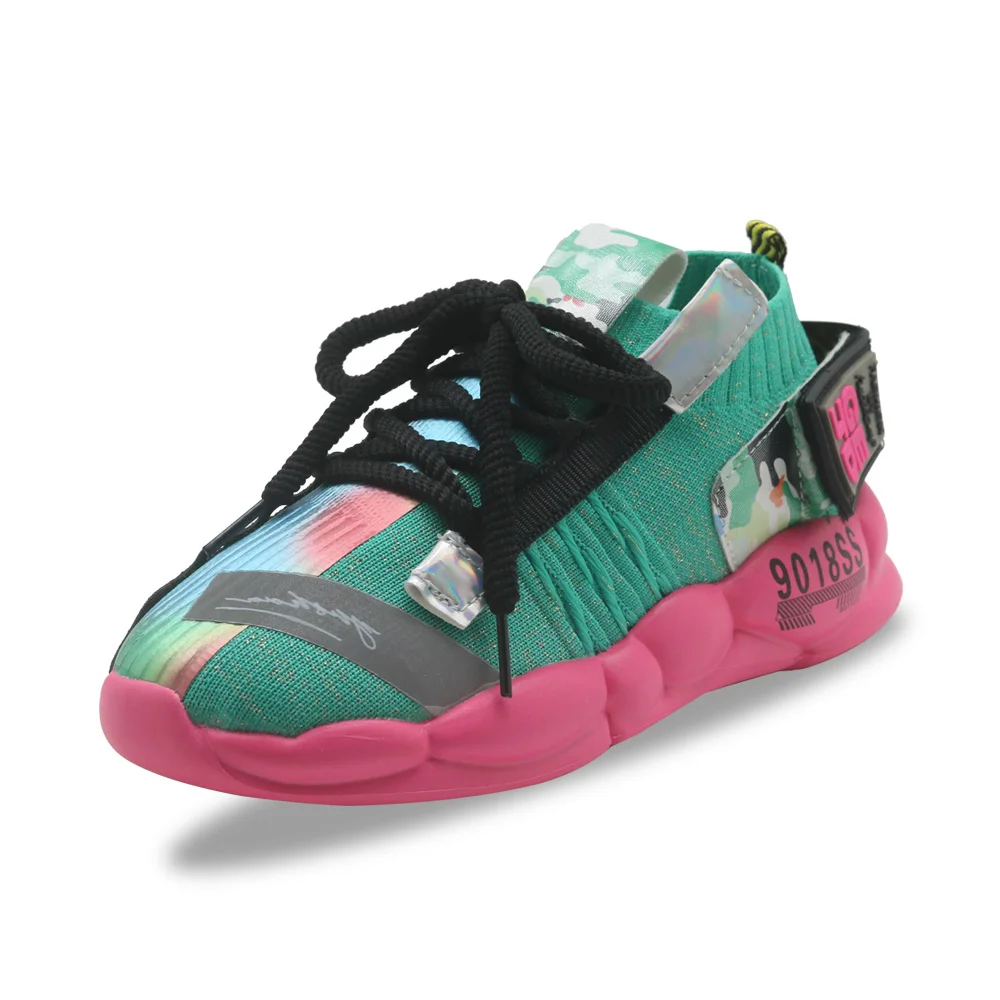 Apakowa/модные кроссовки без застежки для маленьких девочек; легкие детские дышащие спортивные кроссовки с сетчатым верхом - Цвет: green