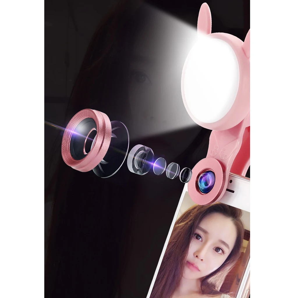 3 In 1 Cell Phone Lens Portable Selfie Led Light With 6 Lighting Mode