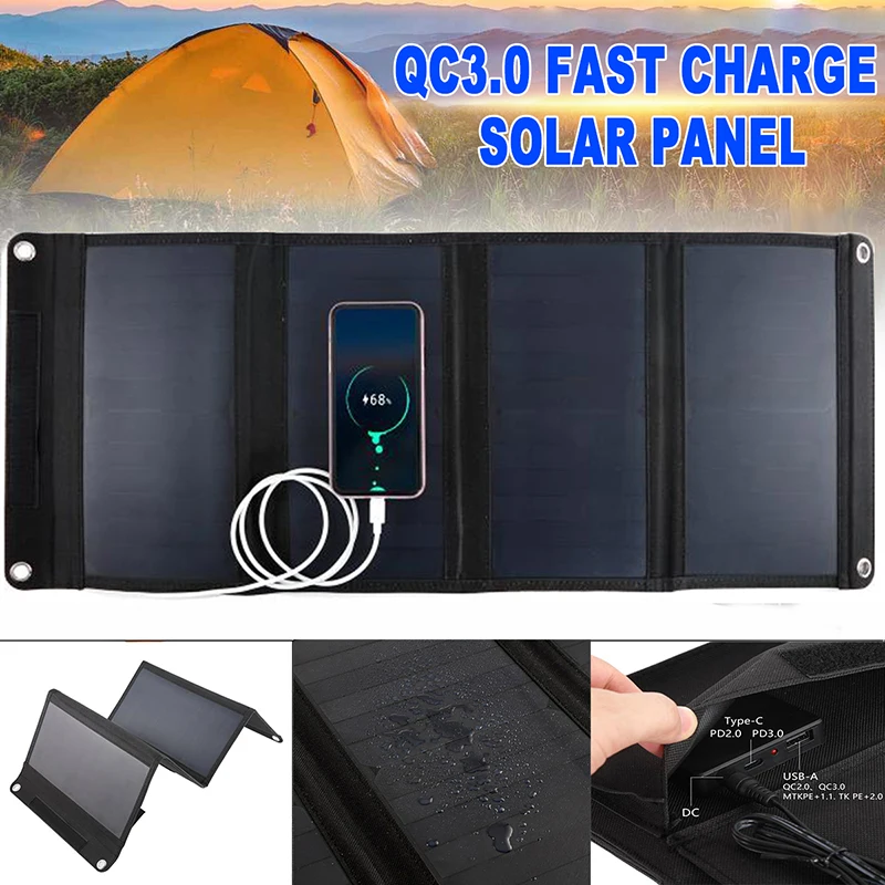 100W QC3.0 Fast Charge Solar Panels Portable Foldable Waterproof USB Type-C Panel Charger Power Bank for Phone Battery | Электроника
