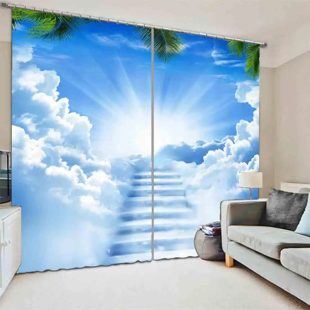 Custom Cortinas Printing Window 3D Curtains Stylish Living Room Bedroom Curtain Sunny white clouds For | Дом и сад
