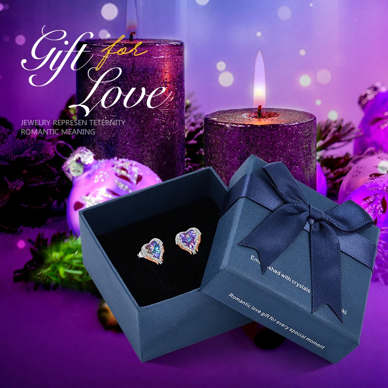Cdestyle, медные серьги с крыльями ангела, сердце, Красный Кристалл от Swarovski, серьги-гвоздики для рождественского подарка, женские модные ювелирные изделия - Окраска металла: E1752G in box