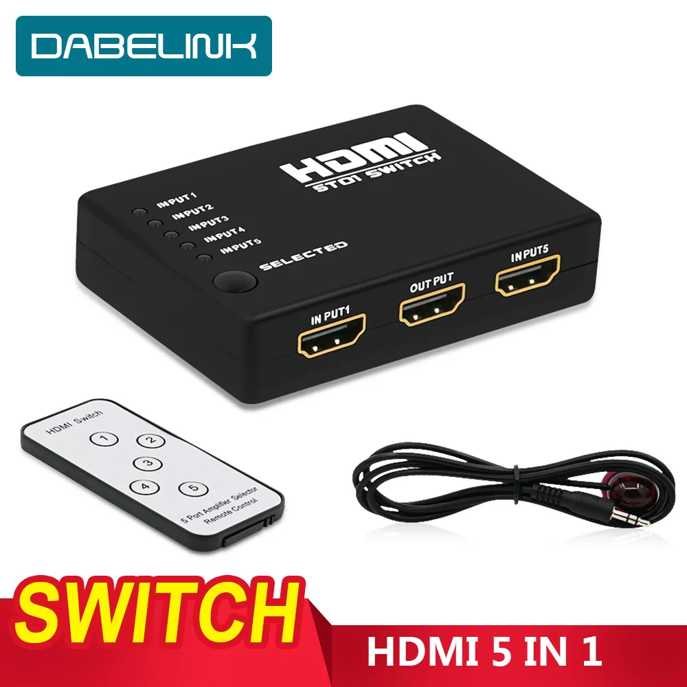 Переключатель HDMI 5 в 1 коммутатор с ИК беспроводным дистанционным сплиттером