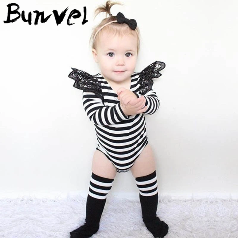 Bunvel/Детские комбинезоны Кружевное боди в полоску с принтом Цельный комбинезон