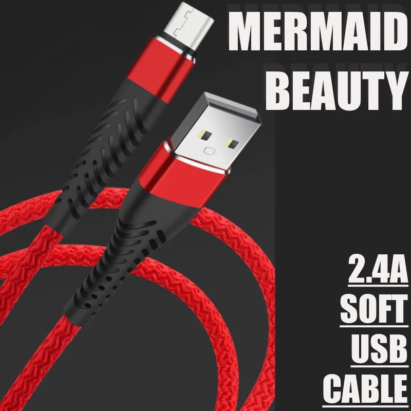 

2.4A Mermaid Beauty 1m 2m 3m Micro USB Charger Type C Charging Cable Mobile Phone Data USB Cord For Samsung Xiaomi Type C Huawei