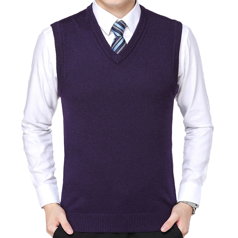 

WENYUJH 2019 Men Knitted Sweater Vest Solid Color Cashmere Sweaters Sleeveless Pullover Men V-Neck Slim Knitted Waistcoat Hombre