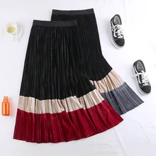 Новая осенне-зимняя винтажная Лоскутная велюровая юбка женская модная юбка с высокой талией с панелями тонкая универсальная плиссированная юбка w840