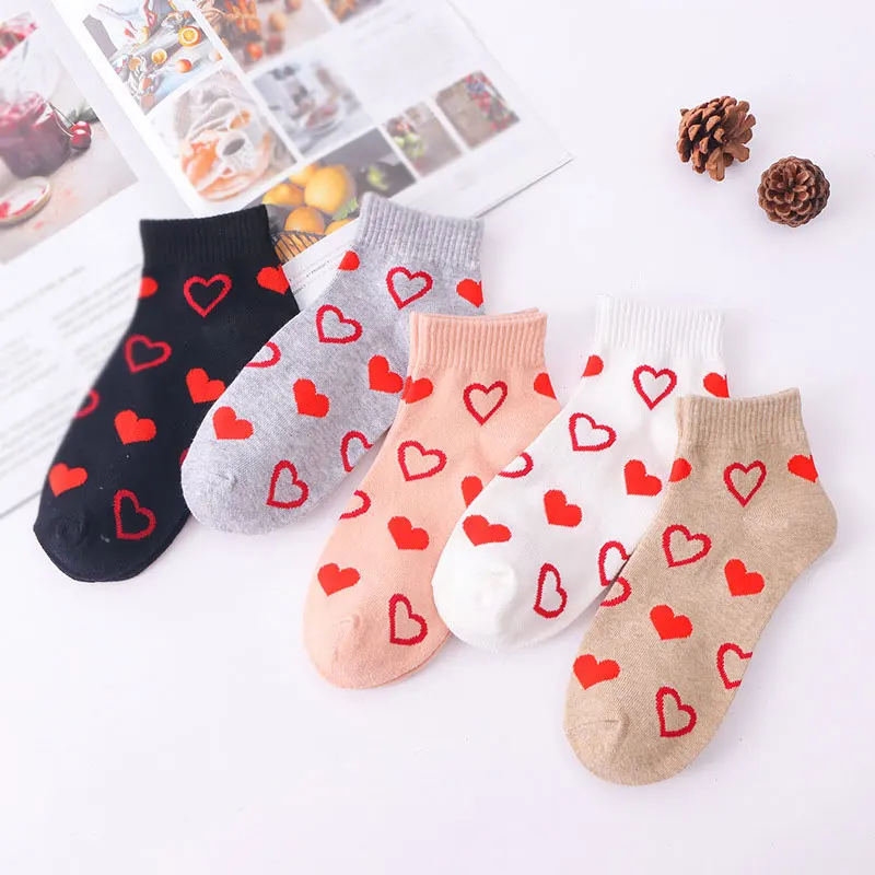 

Ankle Socks Funny Short Sports Foot Socks Hosiery Red Heart Printed Socks Women Blak Pink Short Boat Socks White Sock Floor Sock