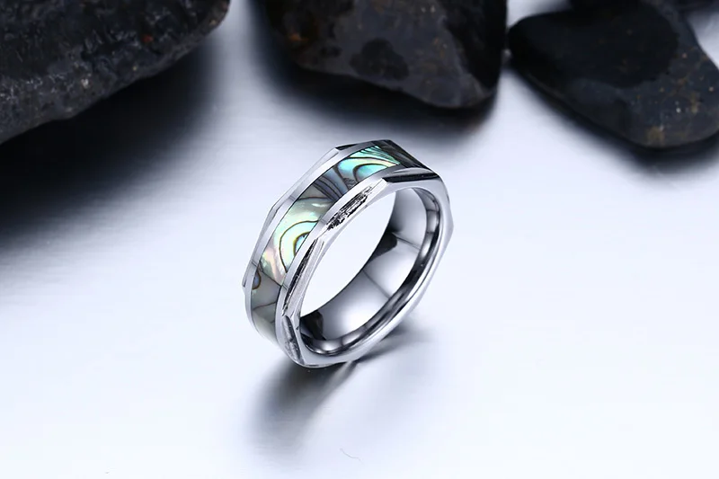 Mens Rings Stainless steel Engagement Wedding Band Abalone Shell Inlay 115
