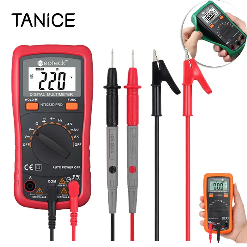 Цифровой мультиметр TANiCE NT8233D PRO с тестовым штекером типа банан кабель зажимом