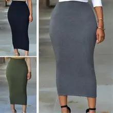 Women Stretchy Solid-Color Sexy Bodycon Skirt  Fashion Female Elastic High Waist Vintage Holiday Office Skirt