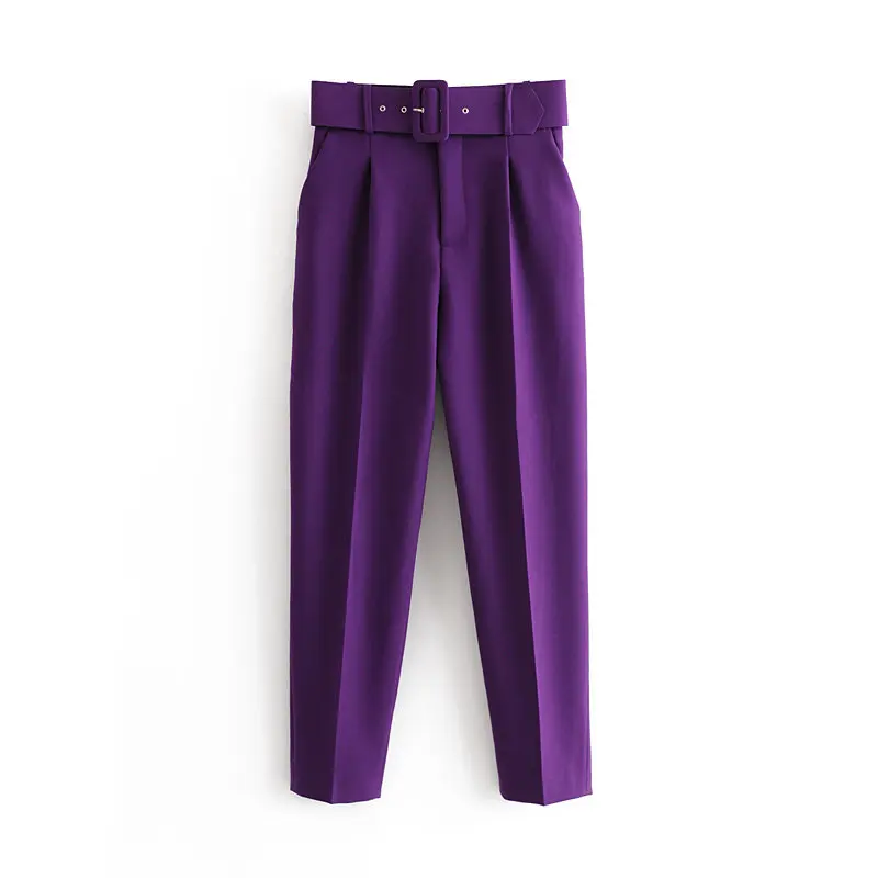 Женское элегантное платье vadim, одноцветные штаны, пояс, карманы, молния, дизайн fly, офисная одежда, женские повседневные длинные штаны KA830 - Цвет: purple
