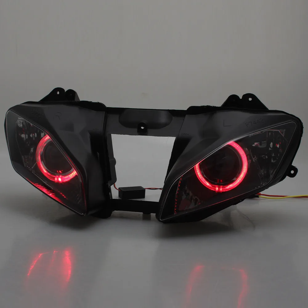 

Red Angel Eyes Motorcycle Headlamp Assembly Custom Headlight HID Projector Conversion LED For Yamaha YZF R6 2008-2015