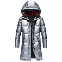 Высококачественная Мужская Зимняя парка на белом утином пуху, Толстая теплая верхняя одежда с капюшоном, черный длинный мужской пуховик, мужской пуховик