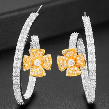 

GODKI 40mm Luxury Flower Statement Hoop Earring For Women Wedding Geometry Full Mirco Cubic Zircon Nigerian Hoop Earrings