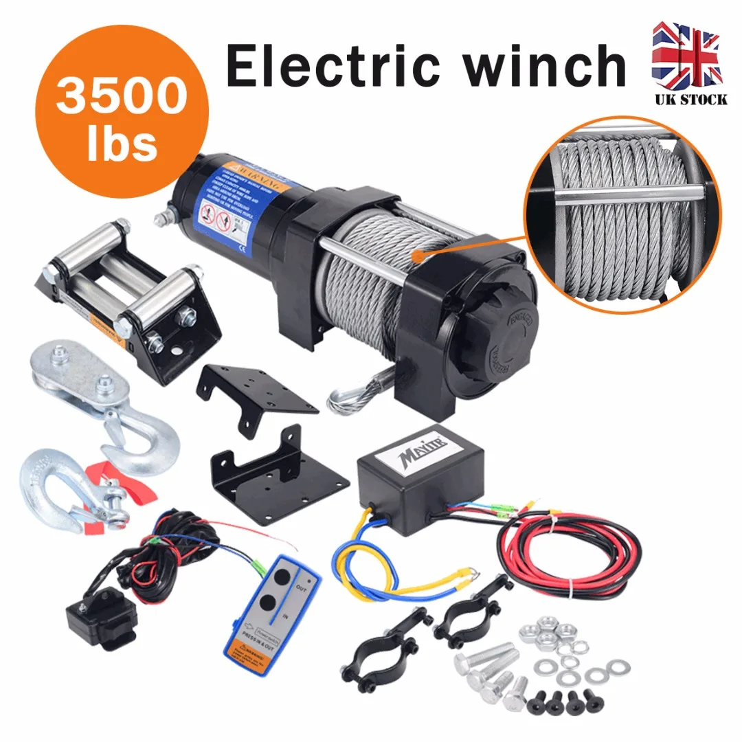 3500LBS Powerful Electric Winch DC 12V 10m Steel Cable Wire Recovery Winch Car ATV Boat Trailer Winc
