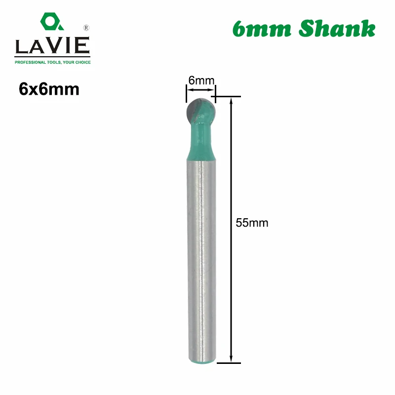 6mm x 6mm Tungsten Carbide Woodworking Ball End Round Carving Router Bit
