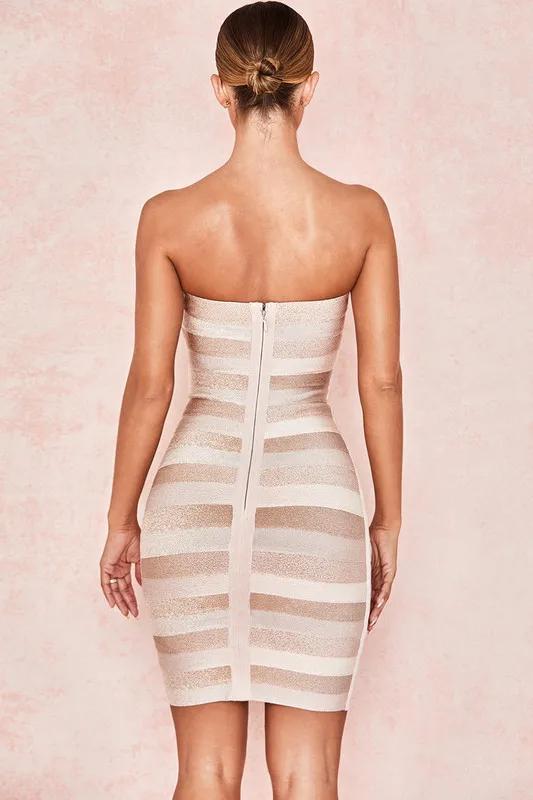 Высокое качество хаки без бретелек Полосатый Bodycon Бандажное Платье милое платье для выпускного вечера