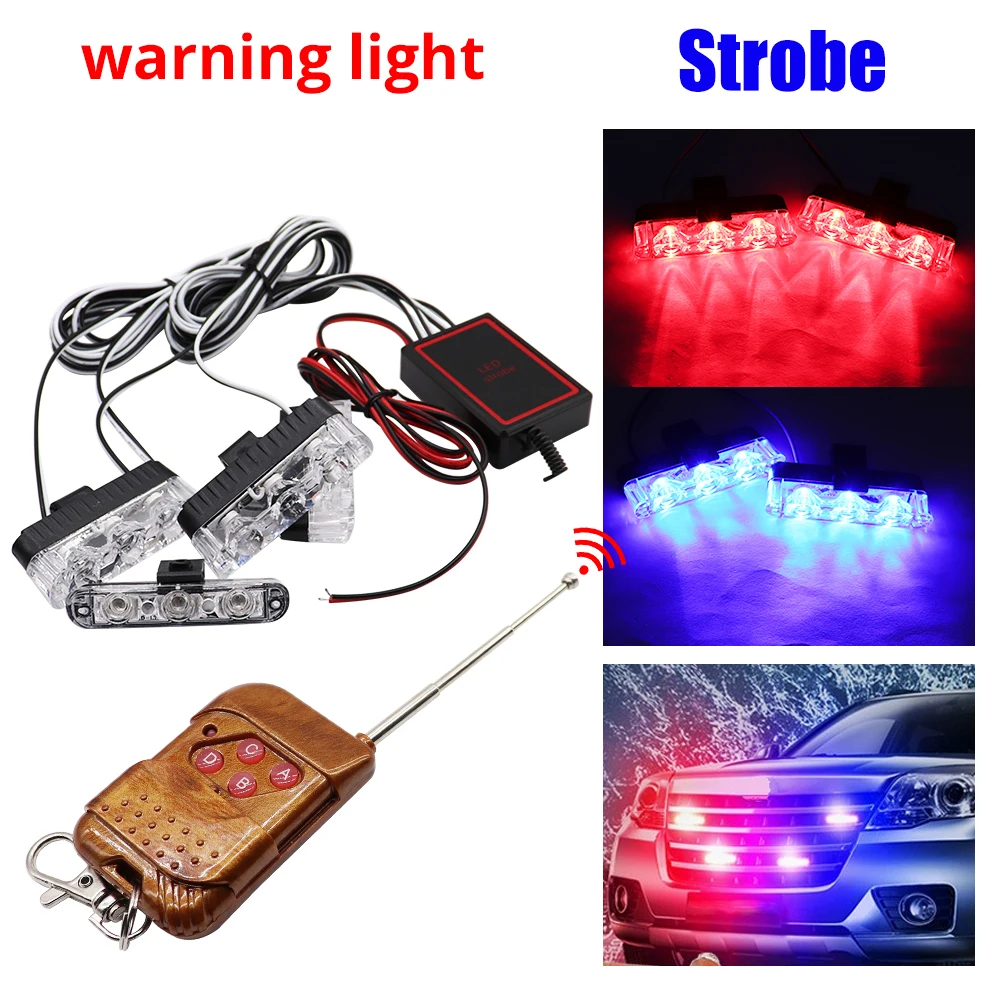 

4X3/LED Strobe Warning Lights Grille Wireless Remote Police light DC 12V For Car Truck Emergency Light Flashing Firemen Light