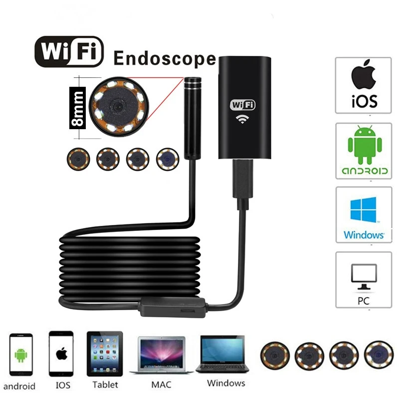 Antscope Wifi эндоскоп 8 мм 2/5/7/10 м Hardwire Endoscopio Android 720P iOS Iphone 7 Softwire камера USB Endoskop 30|Камеры