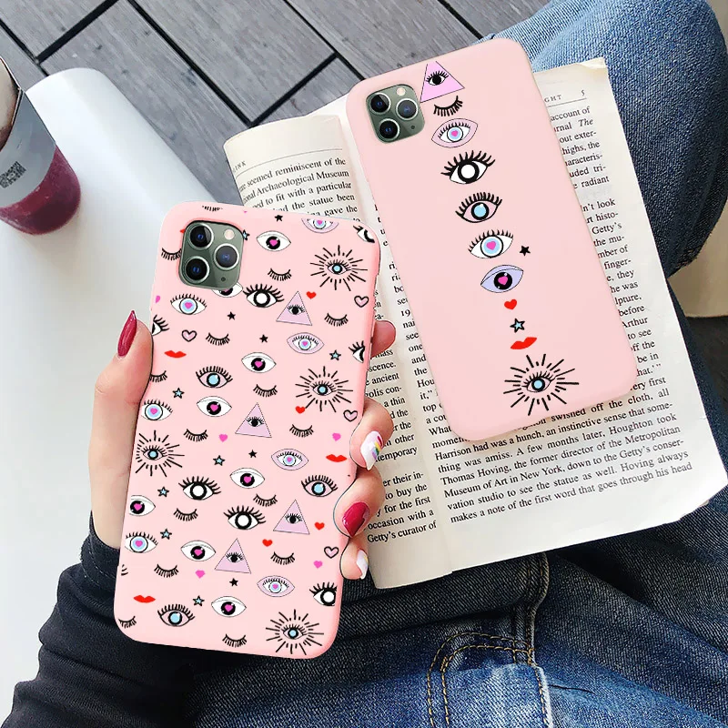 Cartoon pink Evil Eye Case For IPhone 12 11 Pro Max 6S 7 8 Plus SE2020 Xr Xs MAX Fashion Soft Tpu Silicone back Cover Phone Case