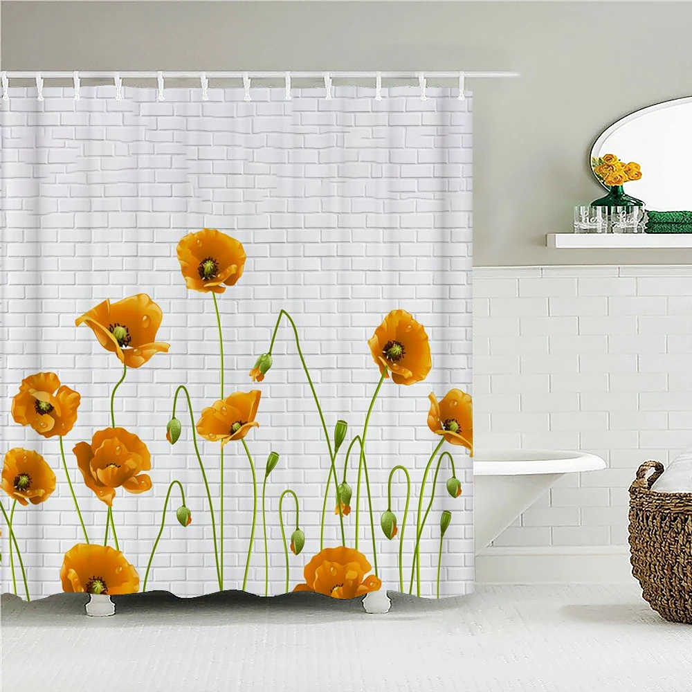 

Waterproof Shower Curtains Beautiful Flower Geometry 3D Printed Bathtub Curtains Polyester Fabric Bathroom Curtain with 12 hooks