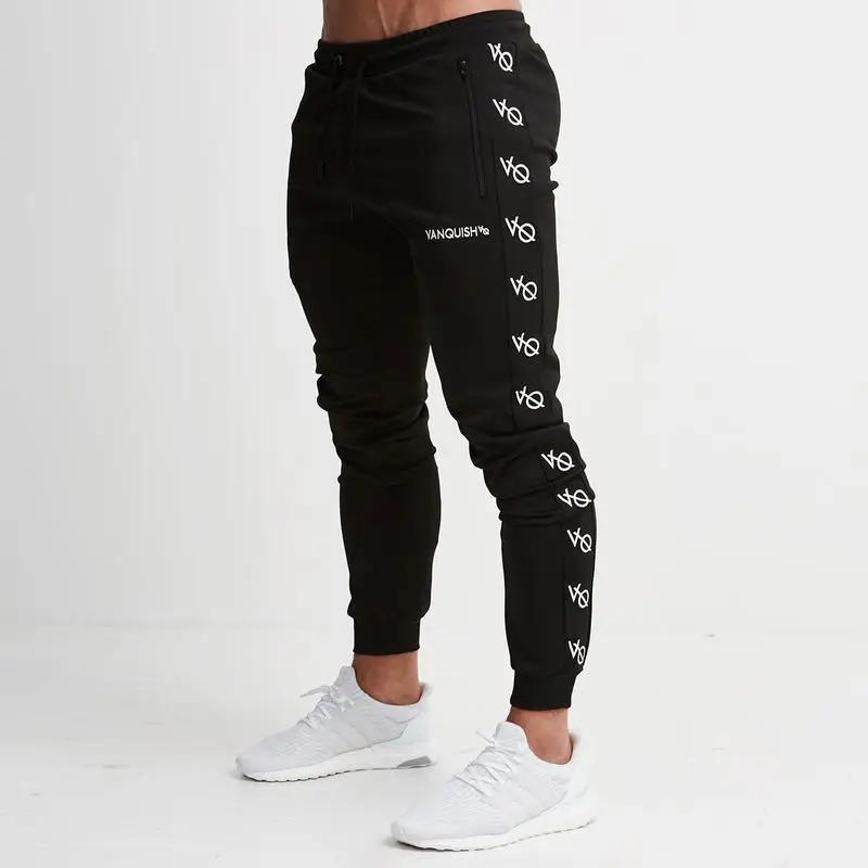

Cross Border for Muscle Brother Sports Fitness Men's Printed Words Zipper Casual Skinny Pants Autumn & Winter Slim Fit Stretch T